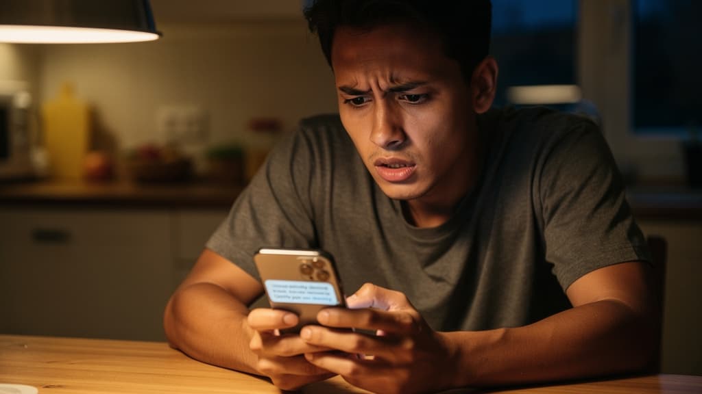 A person holding a smartphone displaying a suspicious text message